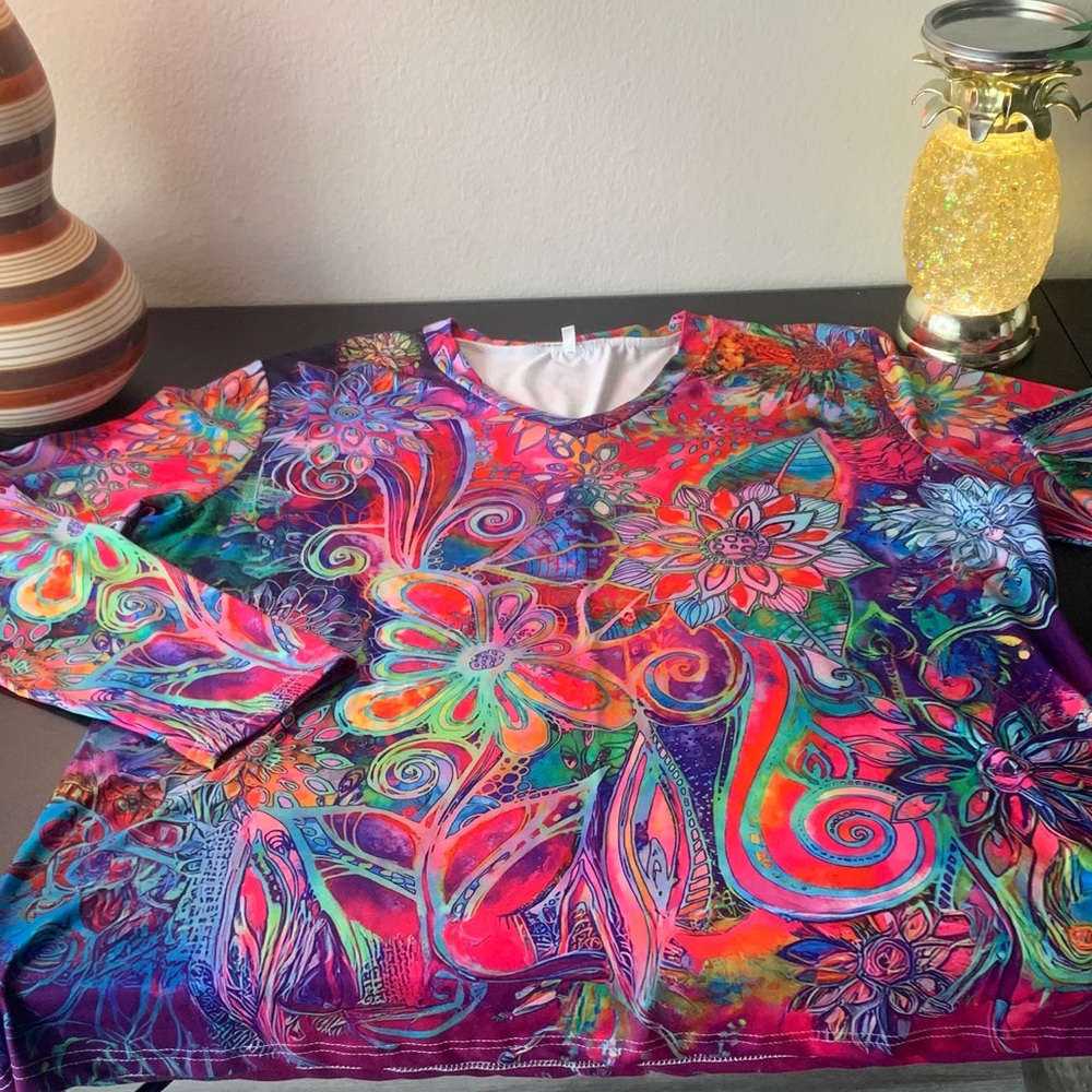 Vibrant Multicolor Floral Swirl Pullover